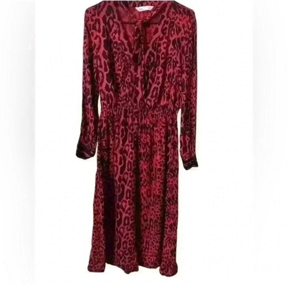 Zara Leopard Print Midi Dress Red and Black - Picture 3 of 13